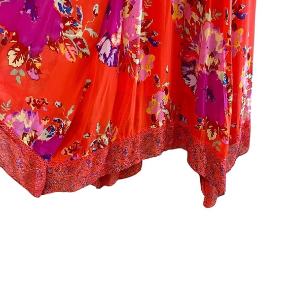 Maeve Grecia Ruffle Midi Dress Sz 0 Red Floral Asymmetrical Flowy Strappy Dress - Picture 7 of 14